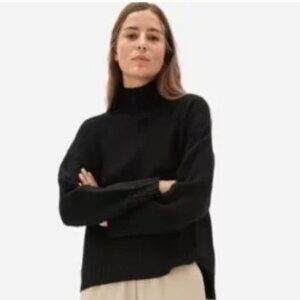 Everlane Black Recycled Cashmere Stroopwafel Turtleneck Sweater Sz Small